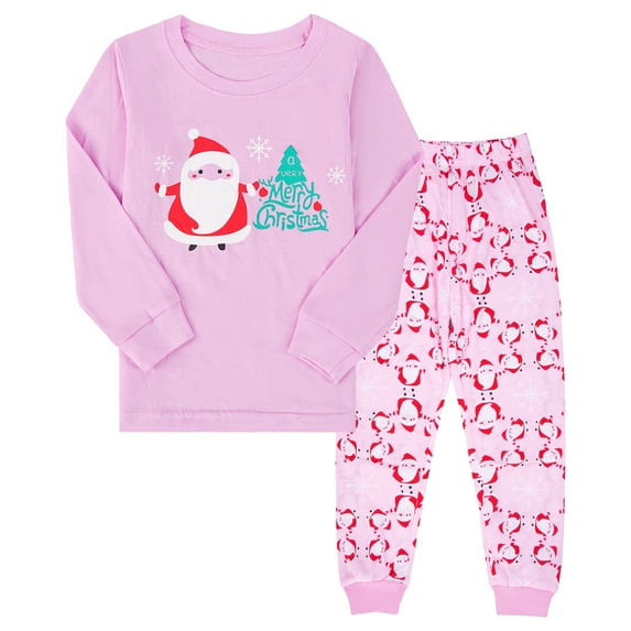 HYCLES Girls Christmas Pajamas Toddler Boy Kids Holiday Pajamas Set Santa PJS Size 2T-12Y Winter Sleepwear Children Clothes