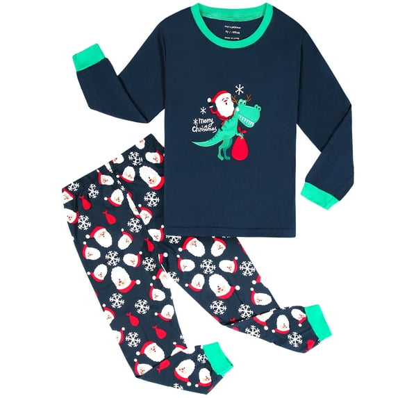 HYCLES Kids Christmas Pajamas Sets Santa Claus Dinosaur Sleepwear Long Sleeve PJS Set 2-12 Years for Boys Girls