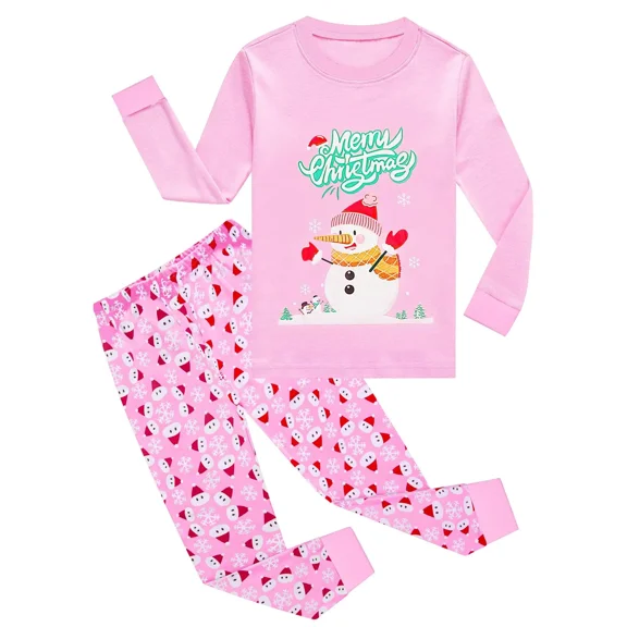 HYCLES Kids Christmas Pajamas Sets Santa Claus Dinosaur Sleepwear Long Sleeve PJS Set 2-12 Years for Boys Girls