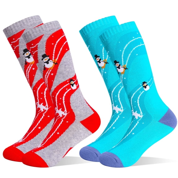 HYCLES Kids Ski Socks, Long Keen High Thermal Winter Socks for Boys, 2 Pairs Colorful Warm Ski Socks for Children, Soft Breathable Winter Outdoor Ski Socks for Skiing Skating Snowboarding
