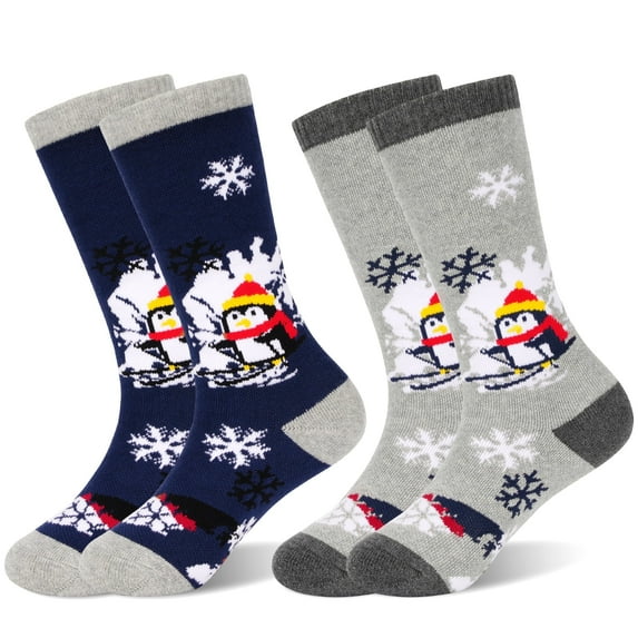 HYCLES Kids Ski Socks, Long Keen High Thermal Winter Socks for Boys, 2 Pairs Colorful Warm Ski Socks for Children, Soft Breathable Winter Outdoor Ski Socks for Skiing Skating Snowboarding