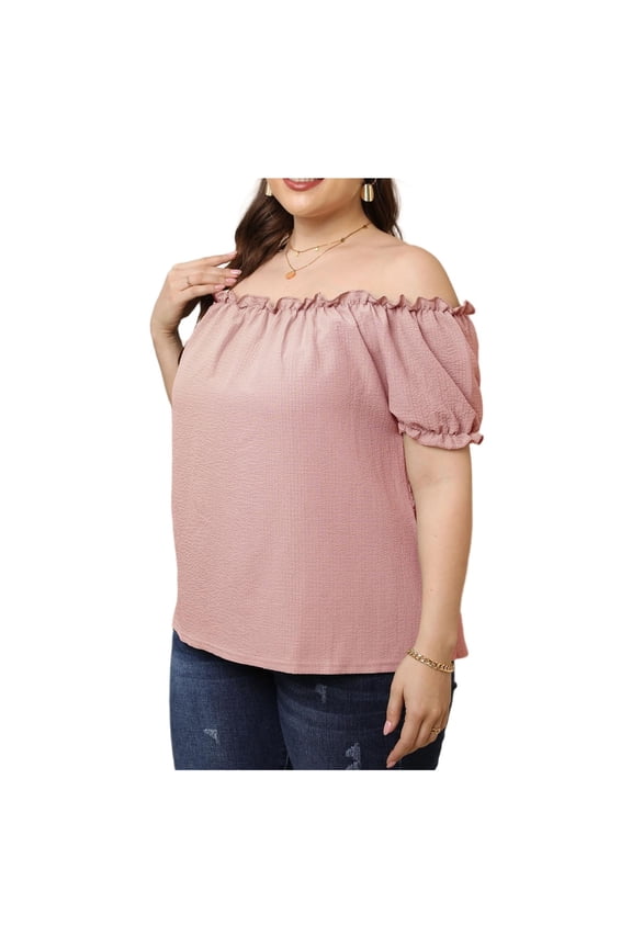 Women's Plus Size Off The Shoulder Blouse Puff Sleeve Off Shoulder Top Ruffled Off The Shoulder Casual Summr Shirt