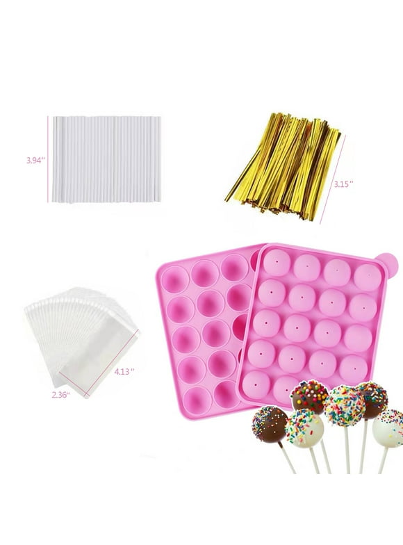 HYCSC 20 Cavity Silicone Cake Pop Mold Set - Lollipop Mold with 60Pcs Cake Pop Sticks, Candy Treat Bags, Gold Twist Ties, Great For Lollipop, Hard Candy, Cake Pop and Chocolate