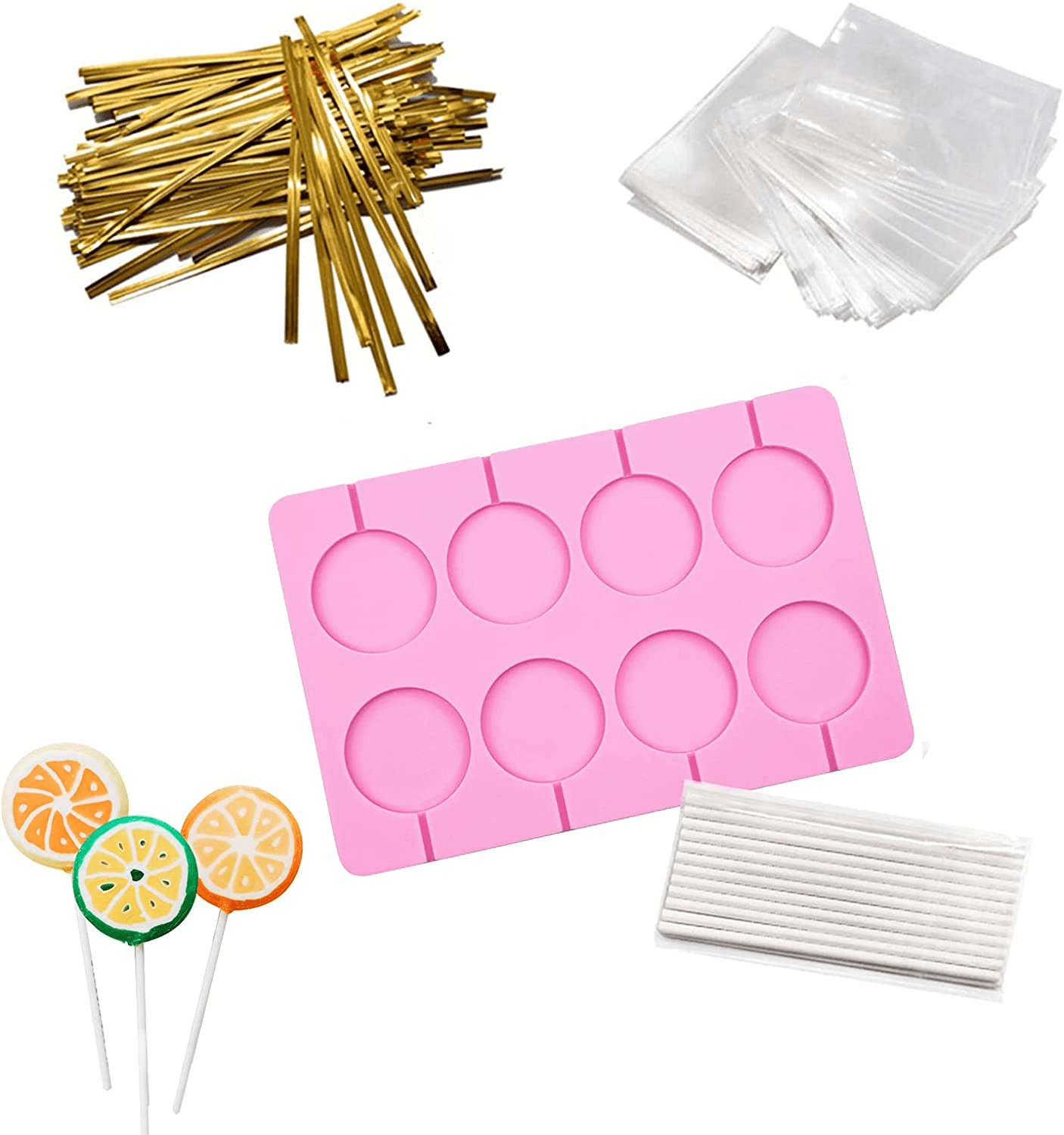 HYCSC Silicone Lollipop Molds, 8-Capacity Large Sucker Molds, Round  Chocolate Hard Candy Molds, Ice Molds, Great for Lollipop, Sucker, Hard  Candy
