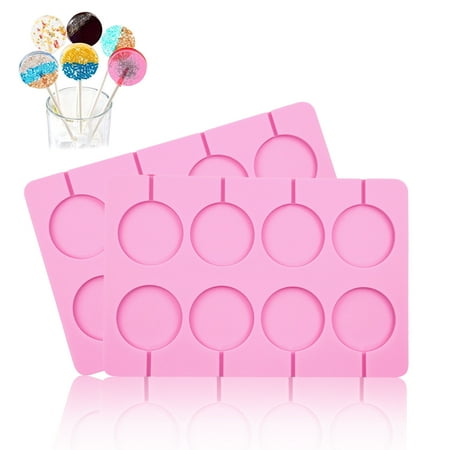 HYCSC 8-Well Non-Stick Silicone Lollipop Mold, Large Round Cups, 2.5" Diameter, 2 Counts