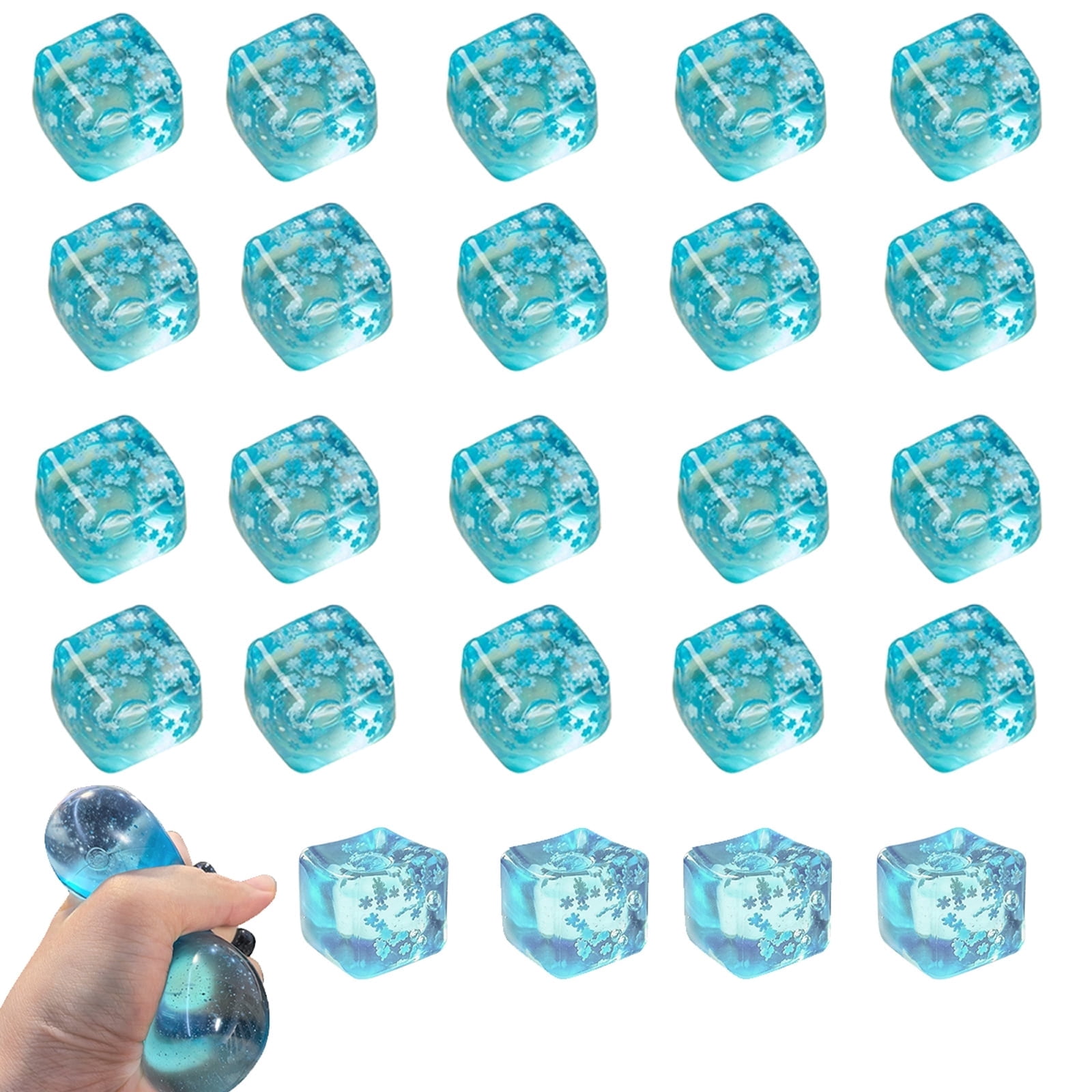 HYCSC Ice Cube Squishy Toy, Stress Cube - Ice Cube Stress Balls with Snowflakes Inside, Slow Rising Ice Cube Stress Balls for Adults Kids, Nice Cube Squishy for Party Favors (24 Pcs)