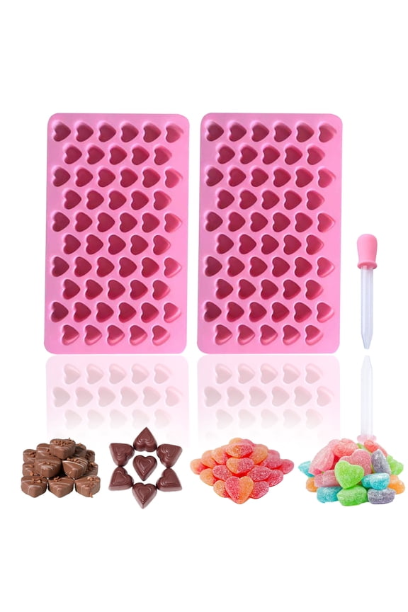 Silicone Gummy Molds - 55 Cavity Heart  Mini Candy Molds with Dropper, Non-Stick Ice Cube Trays for Gummies, Chocolate, Soap, Jelly & Candy, BPA-Free Food Grade