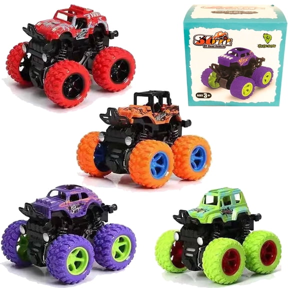 HYCSC Monster-Truck-Toys, Friction Powered Monster Trucks for Boys, Push and Go Vehicles Toy for Kids, Inertia Vehicle, Stunt on-road Vehicle,Great for Birthday Party Gift for Boys Girls(4PCS)