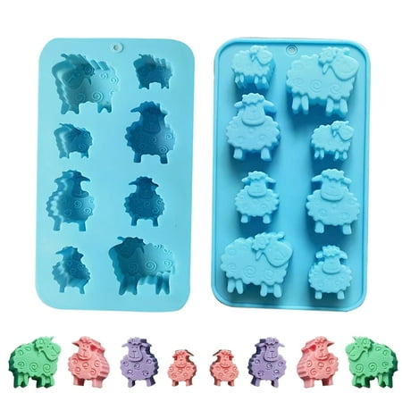 HYCSC Sheep SIlicone Molds - 8 Cavity Cartoon Sheep Chocolate Mold, Non-Stick Ice Cube Mold, Sheep Shape Craft Molds, DIY Handmade Soap Molds(2Pcs)