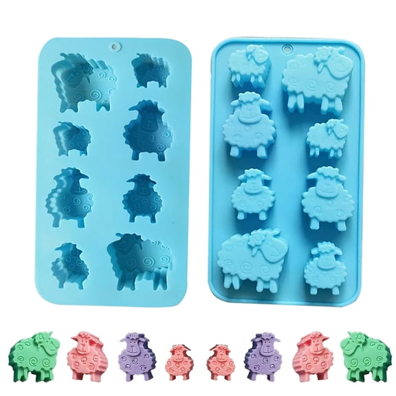 HYCSC Sheep SIlicone Molds - 8 Cavity Cartoon Sheep Chocolate Mold, Non-Stick Ice Cube Mold, Sheep Shape Craft Molds, DIY Handmade Soap Molds（2Pcs）