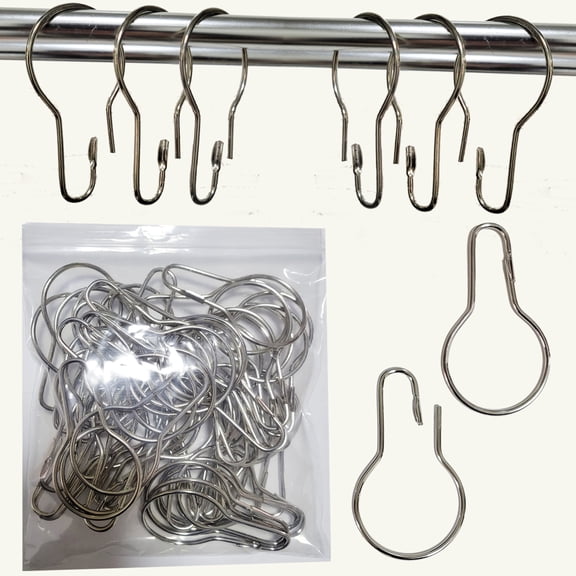 HYCSC Shower Curtain Rings Hooks, Rust-Resistant Metal Shower Curtain Hooks, Stainless Steel Shower Curtain Rings for Bathroom Shower Curtain Rod (50pcs)
