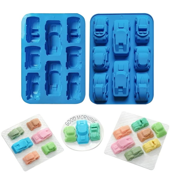 HYCSC Silicone Car Mold, 8-In-1 Car Silicone Cake Mold, Sports Car Silicone Cake Mousse Mold, 8 Cavity Car Handmade Bread Mold(2PCS)