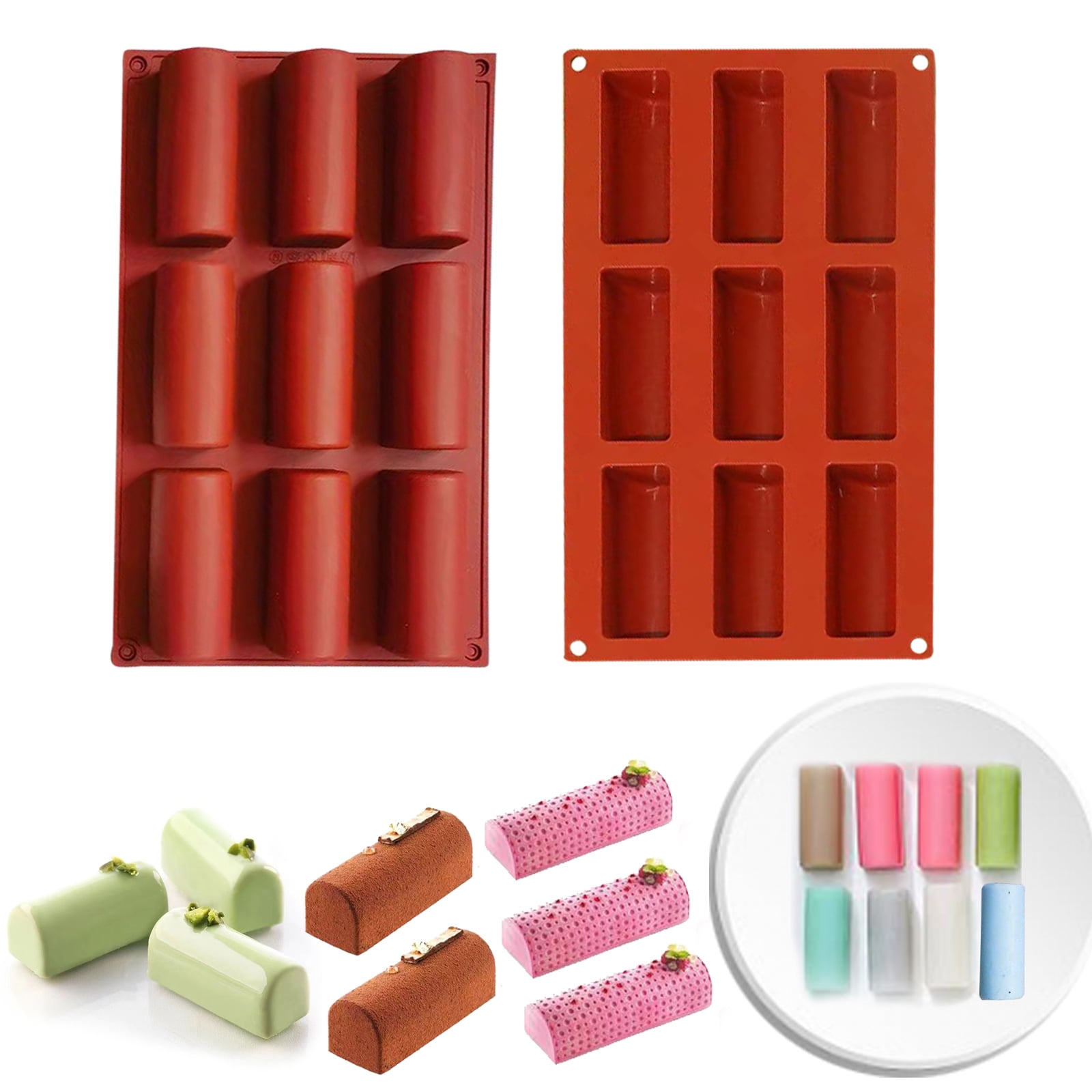 HYCSC Silicone Cylinder Molds - 9 Cavity Log Mold Cake Roll Pan ...