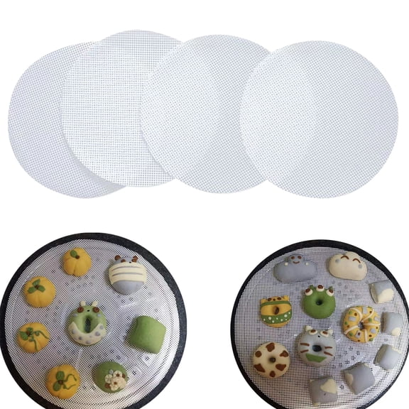 HYCSC Silicone Steamer Liners, 10 Inch Reusable Silicone Air Fryer Liners, Non-Stick Bamboo Steamer Liner, Silicone Steamer Mat Dim Sum Mesh for dumpling steamer, air fryer(4PCS)