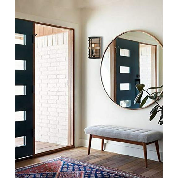 HYDELITE Farmhouse Metal Wall Sconce | Black Metal Cage with Wood Grain Canopy | 1-Light Cage | Corridor, Bedroom Wall Light | 60 Watts