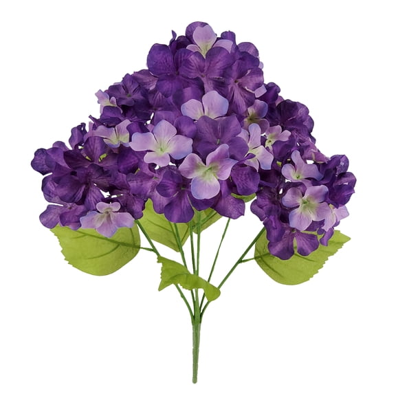Mainstays Indoor 19.75" Artificial Polyester Hydrangea Flower Bush, Purple Color.