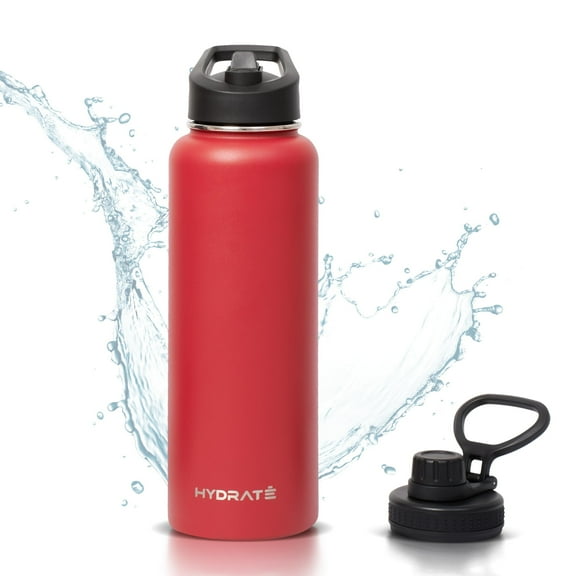 HYDRATE | 40oz Insulated Water Bottles - Double Wall Drinking Tumbler - Sports Bottle For Hot And Cold Drinks - Leak-proof Jug For Juice, Water, Shakes - Large Flask For Gym - Chilli Pepper