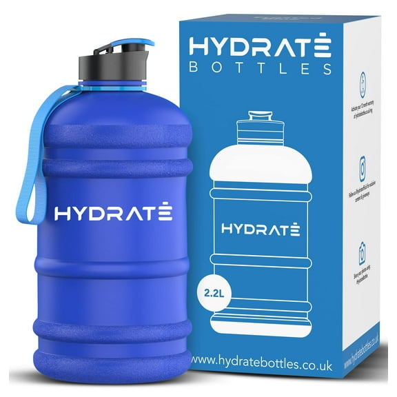 "HYDRATE Half Gallon Frosted Blue XL Jug Water Bottle - BPA Free, Flip Cap, Gym & Sports Bottle (74 oz)