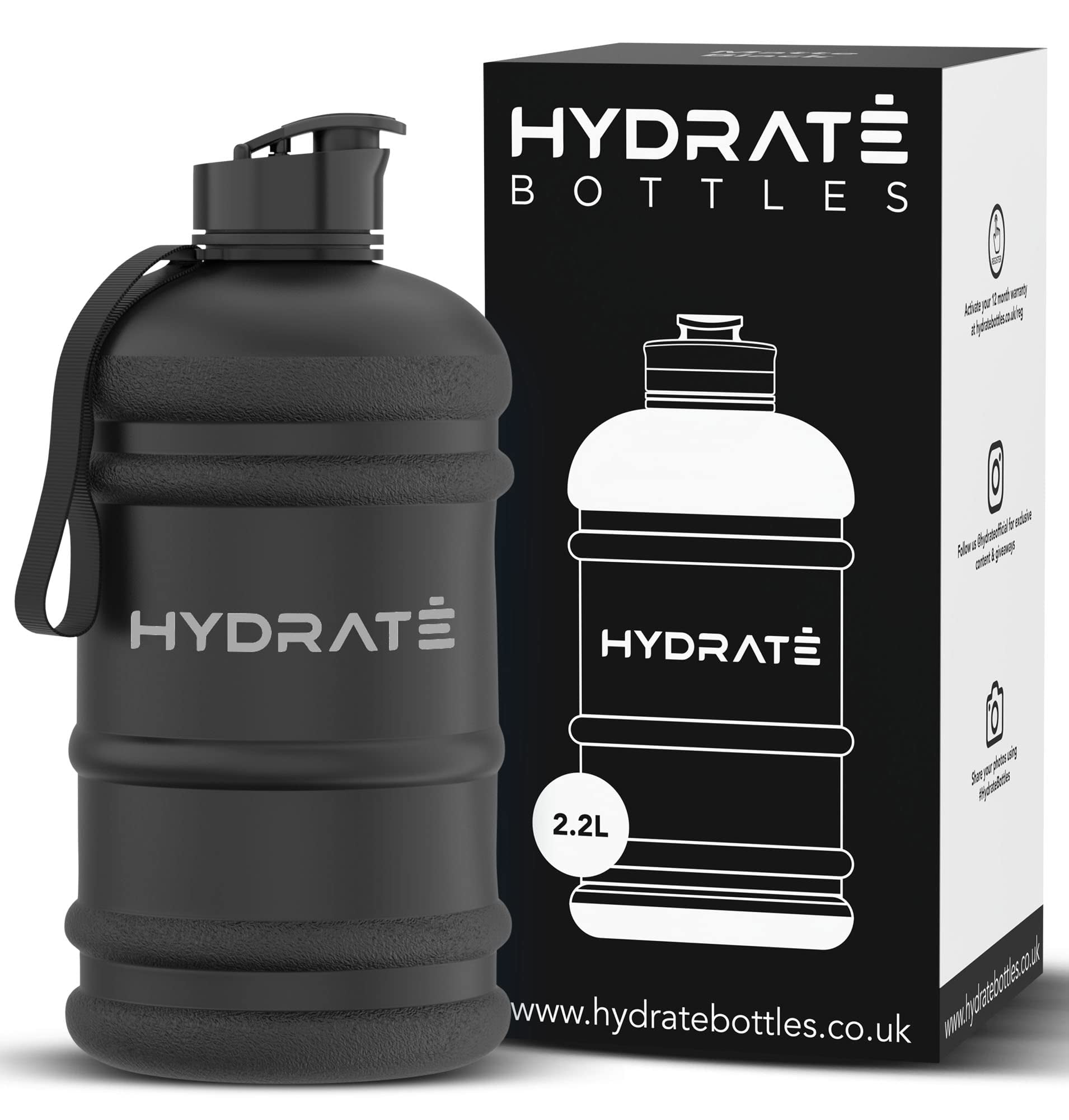 HYDRATE Matte Black Half Gallon Water Bottle - BPA Free, Flip Cap, Ideal for Gym, Large Sports Bottle, Extra strong material