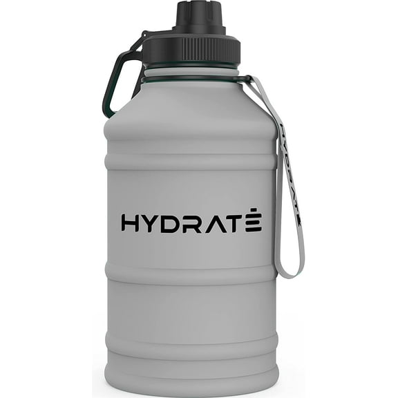 HYDRATE Stainless Steel 1.3 and 2.2 Litre Water Bottle Options - BPA-free Metal Gym Water Bottle - Convenient Nylon Carrying Strap and Leak-Proof Screw Cap