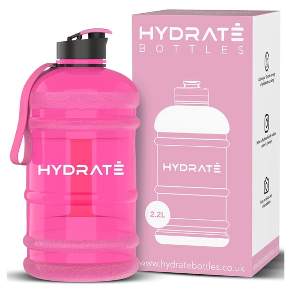 HYDRATE Transparent Pink Half Gallon Water Bottle - BPA Free, Flip Cap, Ideal for Gym or Outdoor Activities