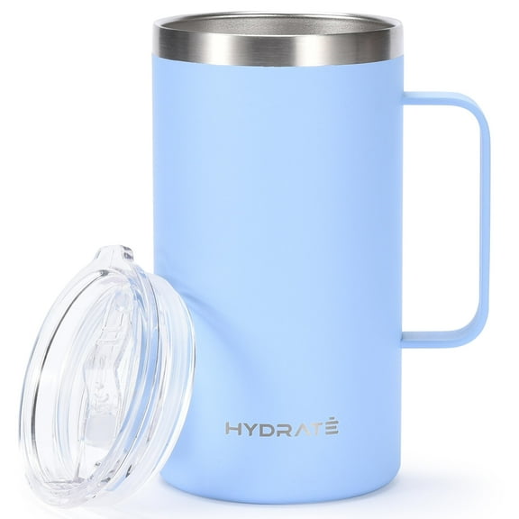 HYDRATE Tumbler with Handle 24oz Pastel Light Blue Coffee Mug, Stainless Steel Reusable Travel Mug, BPA-Free and Toxin-Free Vacuum Insulated Camping Thermal Powder Coated Mug with Lid
