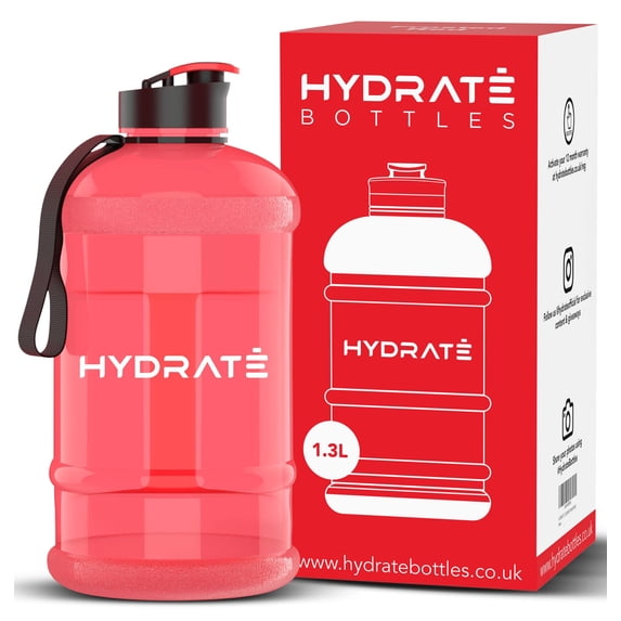 HYDRATE XL Jug 43 oz Water Bottles - BPA Free, Flip Cap, Ideal for Gym, Large Sports Bottle, Extra Strong Material Water Jug - Frosted Red