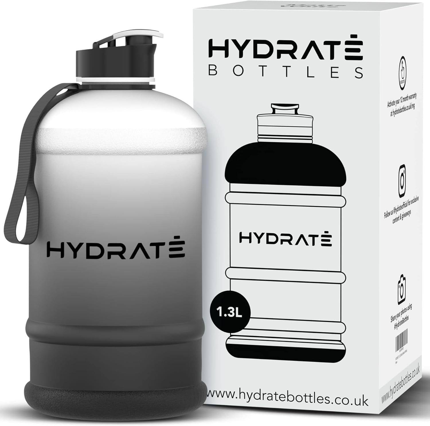 HYDRATE XL Jug Half Gallon Water Bottle - BPA Free, Flip Cap, Ideal for Gym, Large Sports Bottle, Extra strong material - Mono (74 oz water bottle)