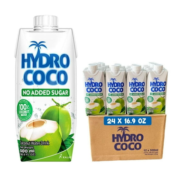 HYDRO COCO 100% Coconut Water, No Added Sugar, Fat Free, 16.9 oz (Pack of 24)