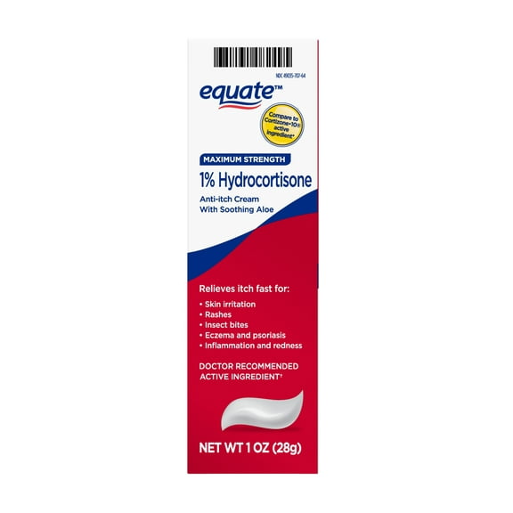 Equate Maximum Strength Hydrocortisone 1 Percent Anti-Itch Cream with Aloe, 1 oz