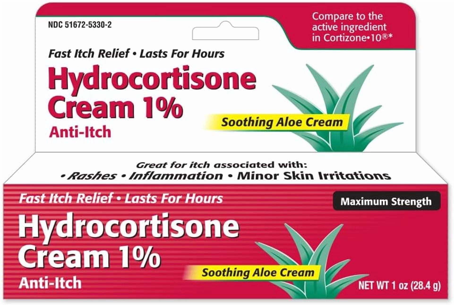 Taro Hydrocortisone Cream 1% with Soothing Aloe (1 Oz) Fast-Acting Maximum Strength Anti-Itch Relief for Eczema, Psoriasis, Rashes, Hives, Bug Bites & Irritated Skin, Dye Free