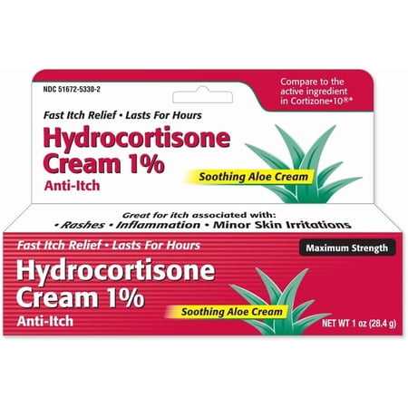 Taro Hydrocortisone Cream 1% with Soothing Aloe (1 Oz) Fast-Acting Maximum Strength Anti-Itch Relief for Eczema, Psoriasis, Rashes, Hives, Bug Bites & Irritated Skin, Dye Free