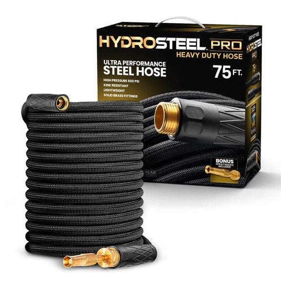 HYDROSTEEL PRO 3-Layer 75 Ft Garden Hose with Nozzle, Water Hose 100Ft