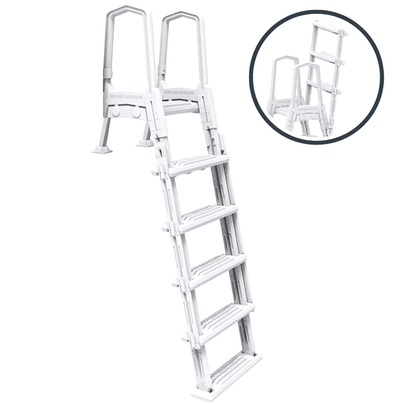 HYDROTOOLS By SWIMLINE 87975 Premium External Ladder Entry & Exit System For Above Ground Pool Deck | 48 To 54 Inch Height | With Flip Up Ladder, Mounting Legs & XL Non Slip Treads