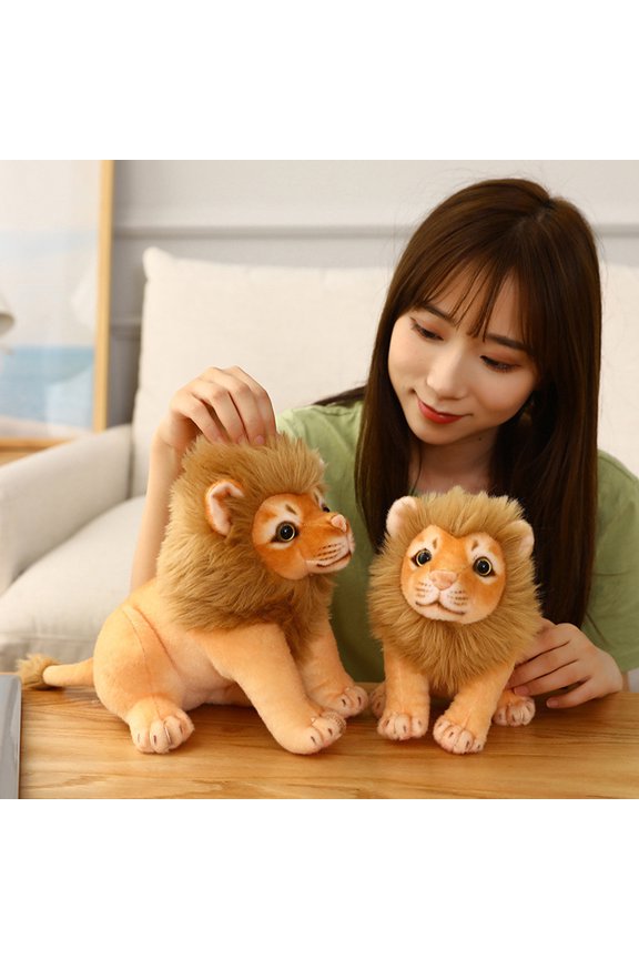 23/28cm Lion Plush Toy Fully Filled Lovely Soft Animal Doll Sofa Decor Accompany Toy Photography Props Stuffed Wild Animal Simulation Lion Doll Ornament Kids Toy Gift