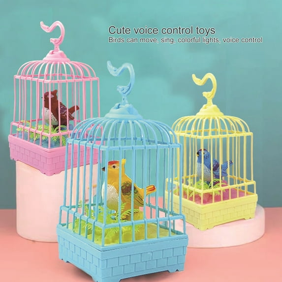 HYDa Birds Cage Toy Vivid Safe Plastic Voice Control Sensor Birdcage ...