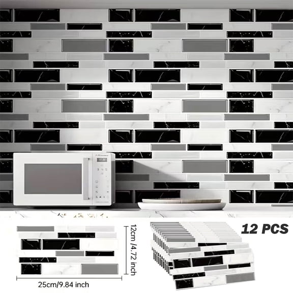 HYEASTR 12 PCS Peel and Stick Backsplash for Kitchen, 9.84"*4.72" Marble Look Stick on Tile Upgrade Your Kitchen Backsplash, RV, Fireplace