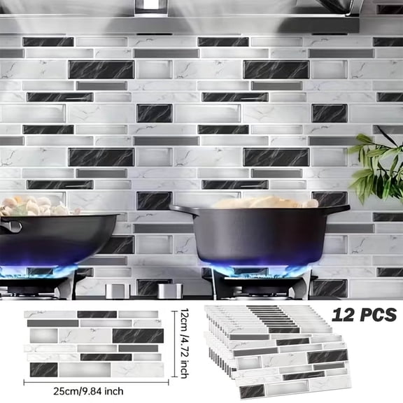 HYEASTR 12 PCS Peel and Stick Backsplash for Kitchen, 9.84"*4.72" Marble Look Stick on Tile Upgrade Your Kitchen Backsplash, RV, Fireplace