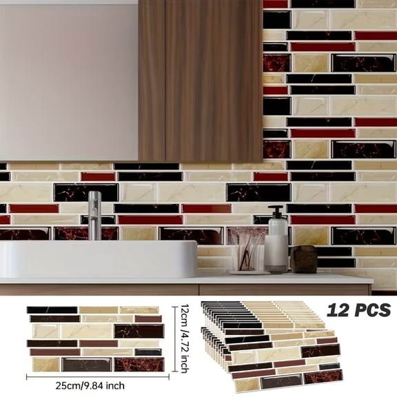 HYEASTR 12 PCS Peel and Stick Backsplash for Kitchen, 9.84"*4.72" Marble Look Stick on Tile Upgrade Your Kitchen Backsplash, RV, Fireplace