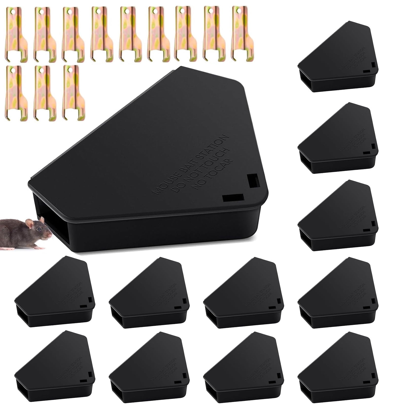 HYEASTR 12 Pack Mouse Bait Station with Keys - Outdoor Refillable Mouse Bait Station Reusable Mice Small Rats Bait Station Box for Indoor Outdoor Kitchen Garage, Safe for Kids and Pets
