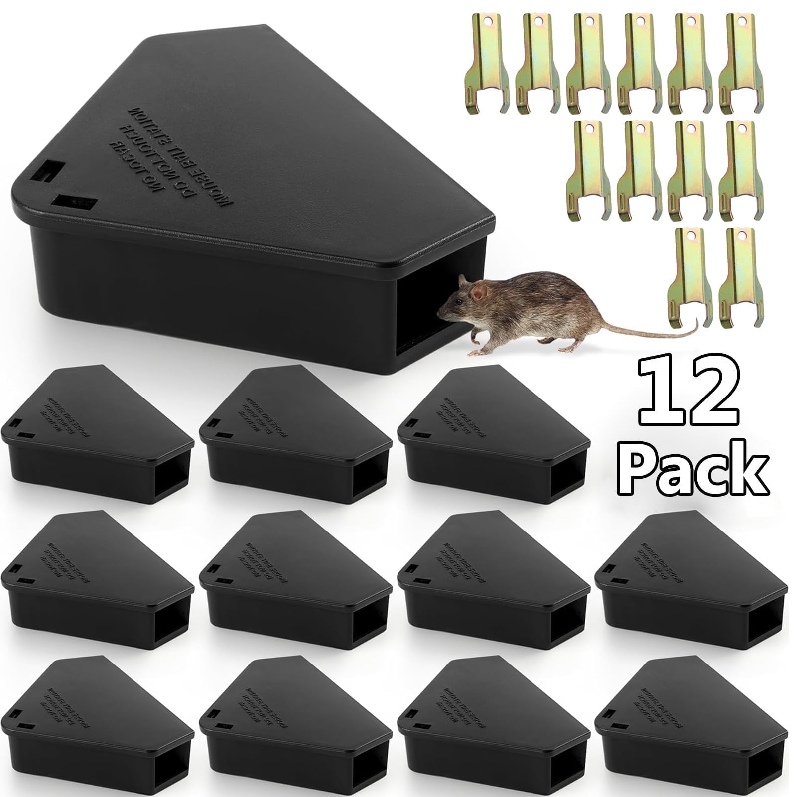 HYEASTR 12 Pack Mouse Bait Stations with 8 Keys, Outdoor Rodent Box Station for Mice Small Rats, Mouse Traps Opens Easily with Key, Kids and Pets Safe
