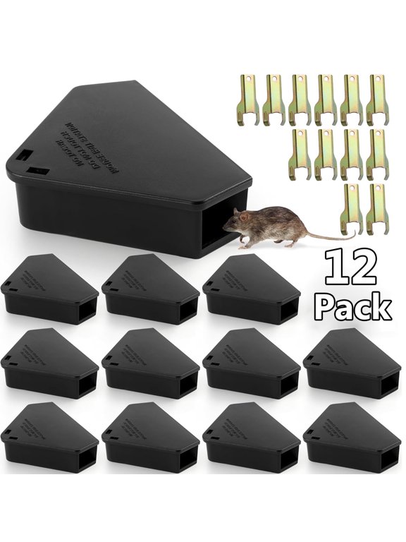 12 Pack Mouse Bait Stations with 8 Keys, Outdoor Rodent Box Station for Mice Small Rats, Mouse Traps Opens Easily with Key, Kids and Pets Safe