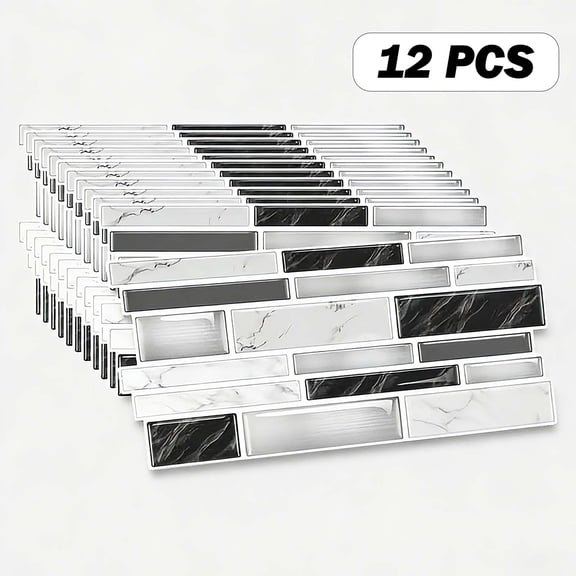 HYEASTR 12 Sheets Peel and Stick Tile Backsplash, 9.84 * 4.72in Marble Texture Look Self-Adhesive Tile Stickers for Kitchen, Bathroom, Counter Top