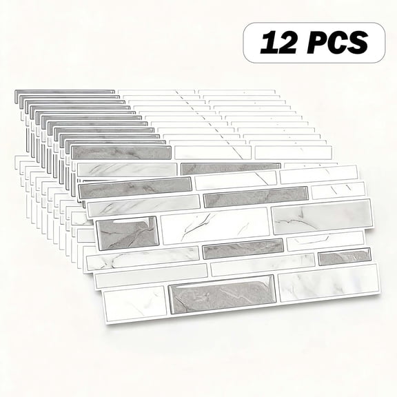 HYEASTR 12 Sheets Peel and Stick Tile Backsplash, 9.84 * 4.72in Marble Texture Look Self-Adhesive Tile Stickers for Kitchen, Bathroom, Counter Top