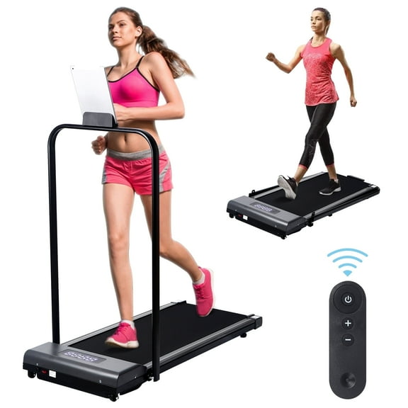 HYEASTR Quiet 2 in 1 Folding Treadmill 3.0HP Walking Pad 220lb Capacity with Remote & Phone Holder - Gray