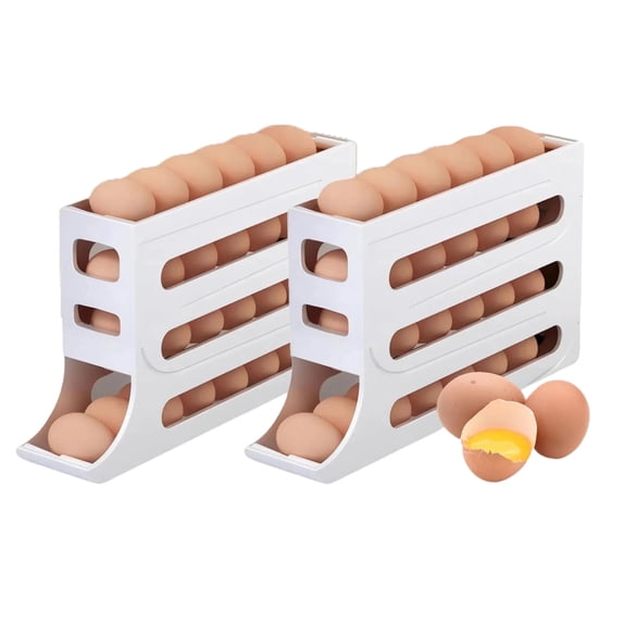 HYEASTR 2 Pack Egg Dispenser Automatic Rolling Egg Tray Organizer, Space Saving Refrigerator Egg Roller for Refrigerator, Kitchen,Cabinets,and Dining Table - White