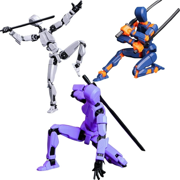 HYEASTR 3 PCS T13 Action Figure Assemble Completed 3D Printed Action Figures Robot Dummy Set Multi-Jointed Movable Desktop Decorations for Game Lovers - Set A