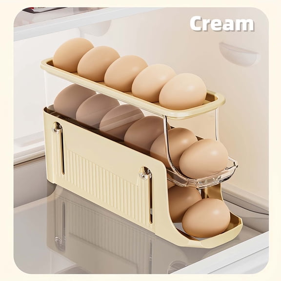 HYEASTR 3 Tiers Egg Folding Holder for Fridge, Automatic Scrolling Foldable Egg Rack Holder, Removable Top And Bevelled Opening, Automatically Rolling Egg Storage Containe