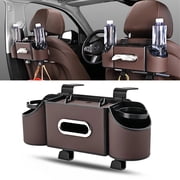 HYEASTR 3-in-1 Car Organizers and Storage Box, Multifunctional Car Seat Back Storage Box with Tissue Holder, 2 Cup Holders & Hanging Hooks, Back Seat Car Organi