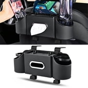 HYEASTR 3-in-1 Car Organizers and Storage Box, Multifunctional Car Seat Back Storage Box with Tissue Holder, 2 Cup Holders & Hanging Hooks, Back Seat Car Organizer for Travel - Black